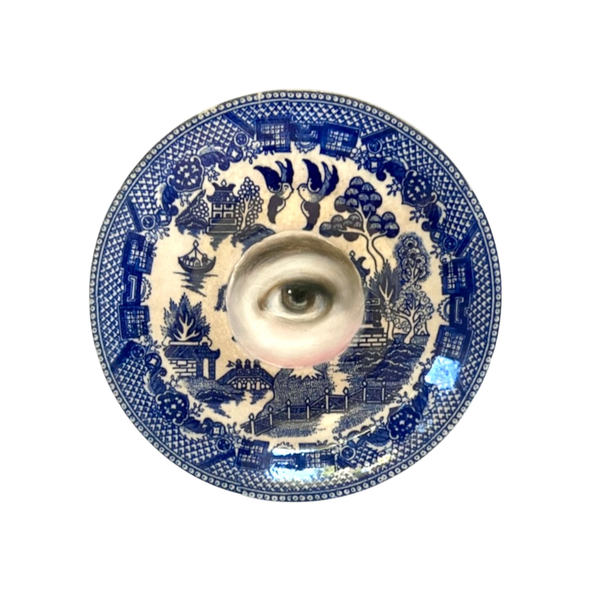 No. 2354 Lover's Eye Painting on a Chinoiserie Blue Willow Plate