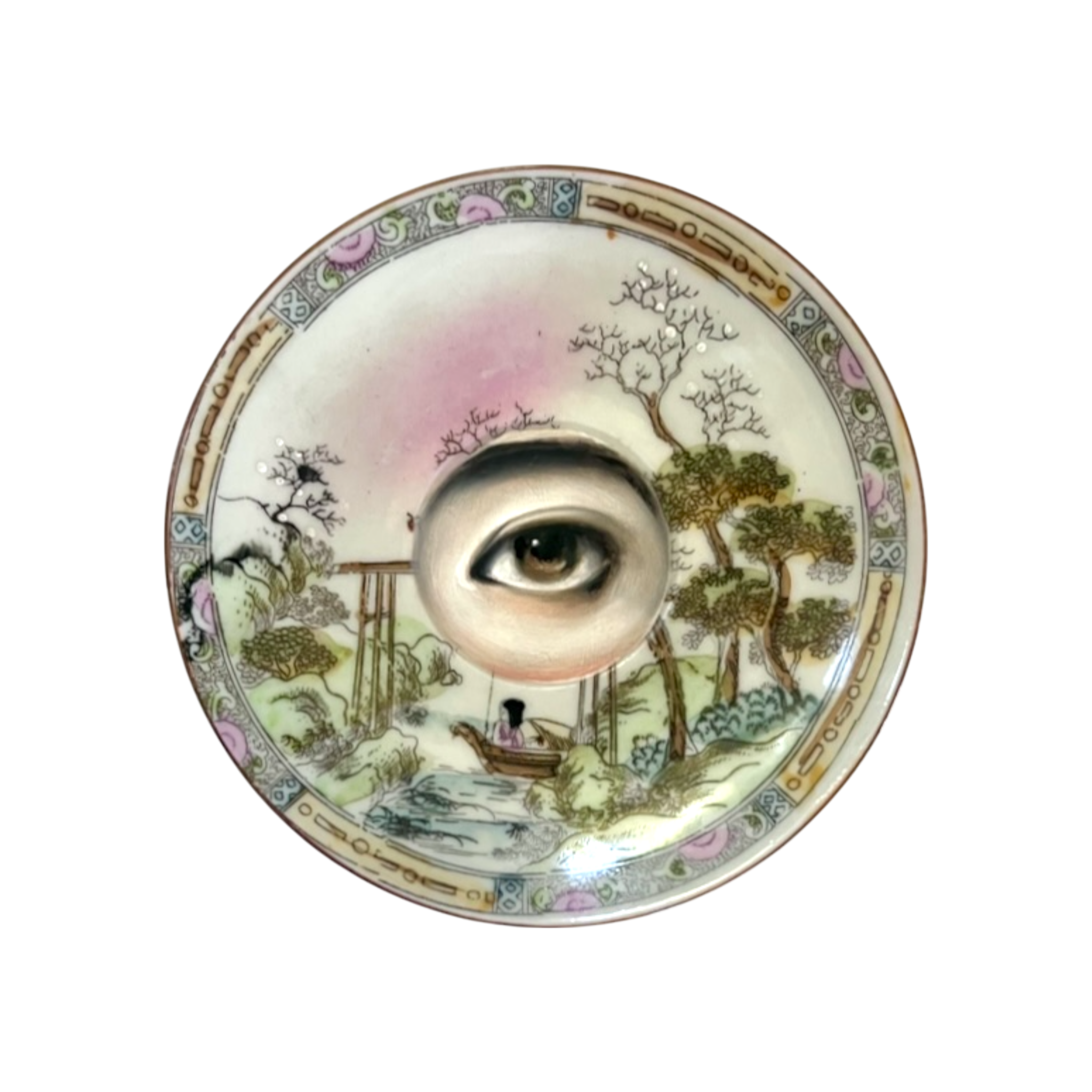 No. 2361 Lover's Eye Painting on an Antique Japanese Landscape Plate