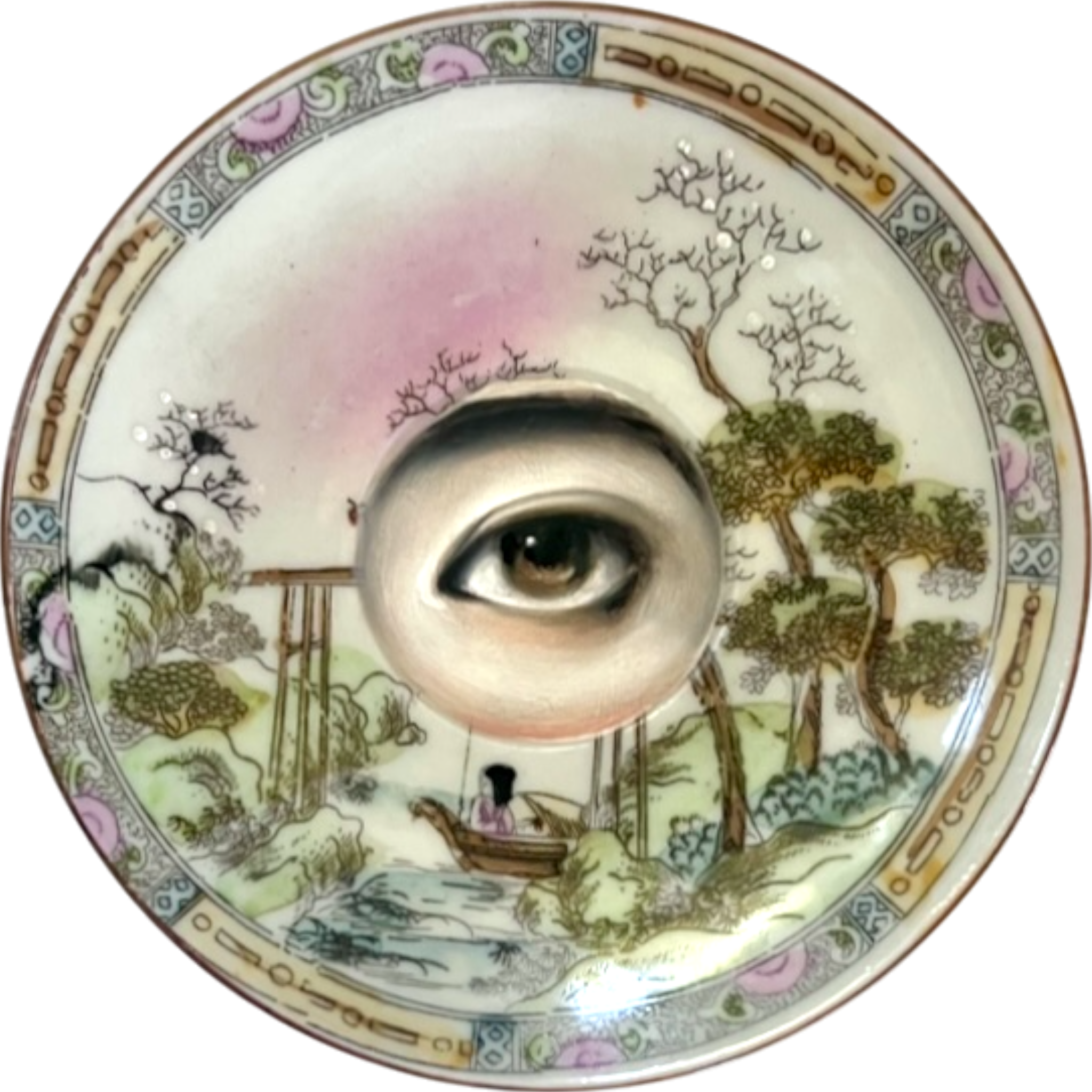 No. 2361 Lover's Eye Painting on an Antique Japanese Landscape Plate