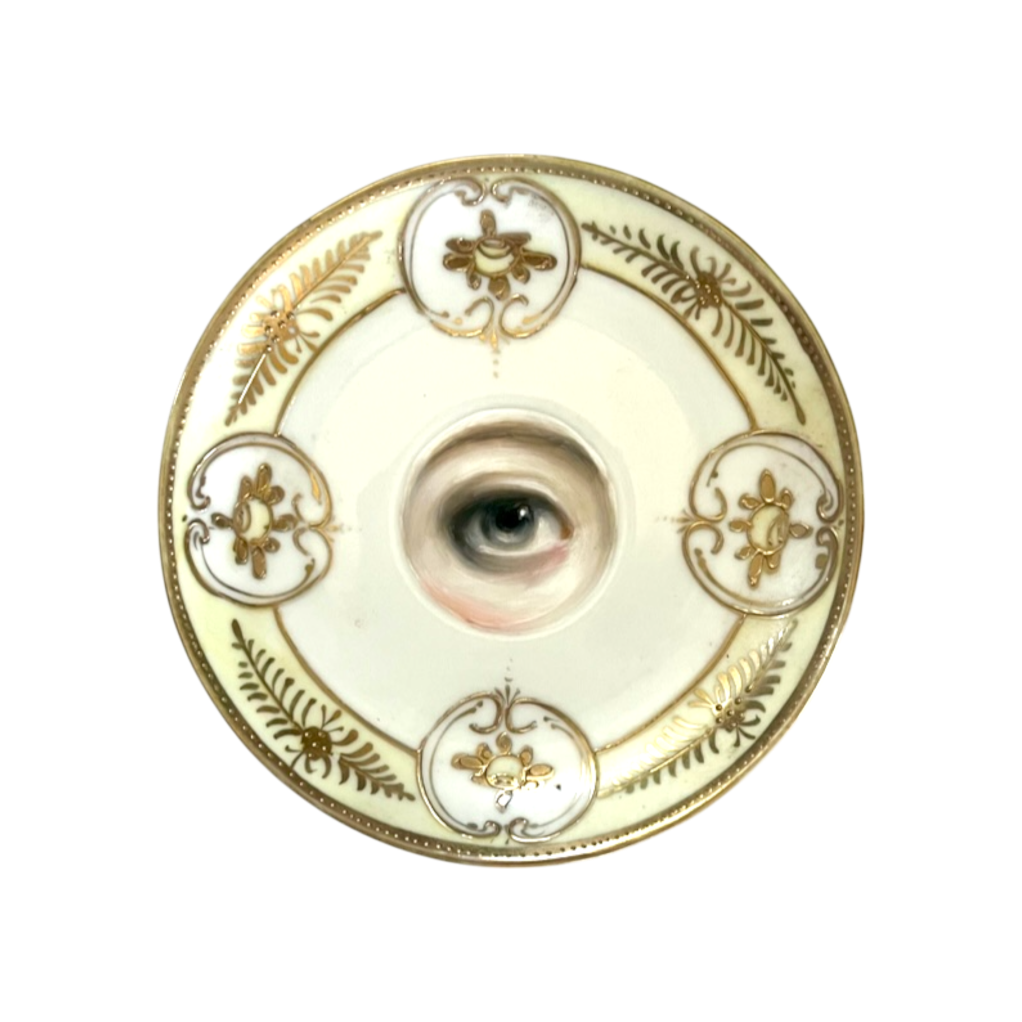 No. 2365 Lover's Eye Painting on a Gilt and Cream Plate