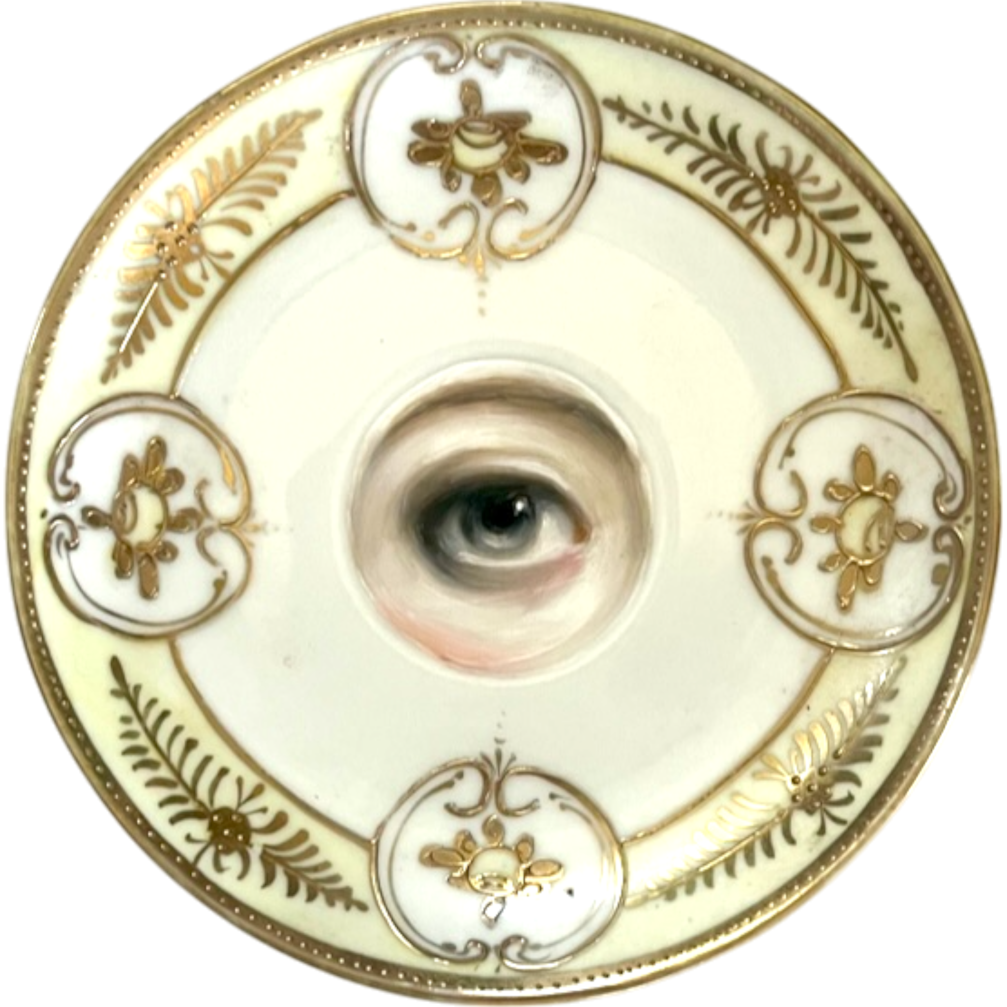 No. 2365 Lover's Eye Painting on a Gilt and Cream Plate