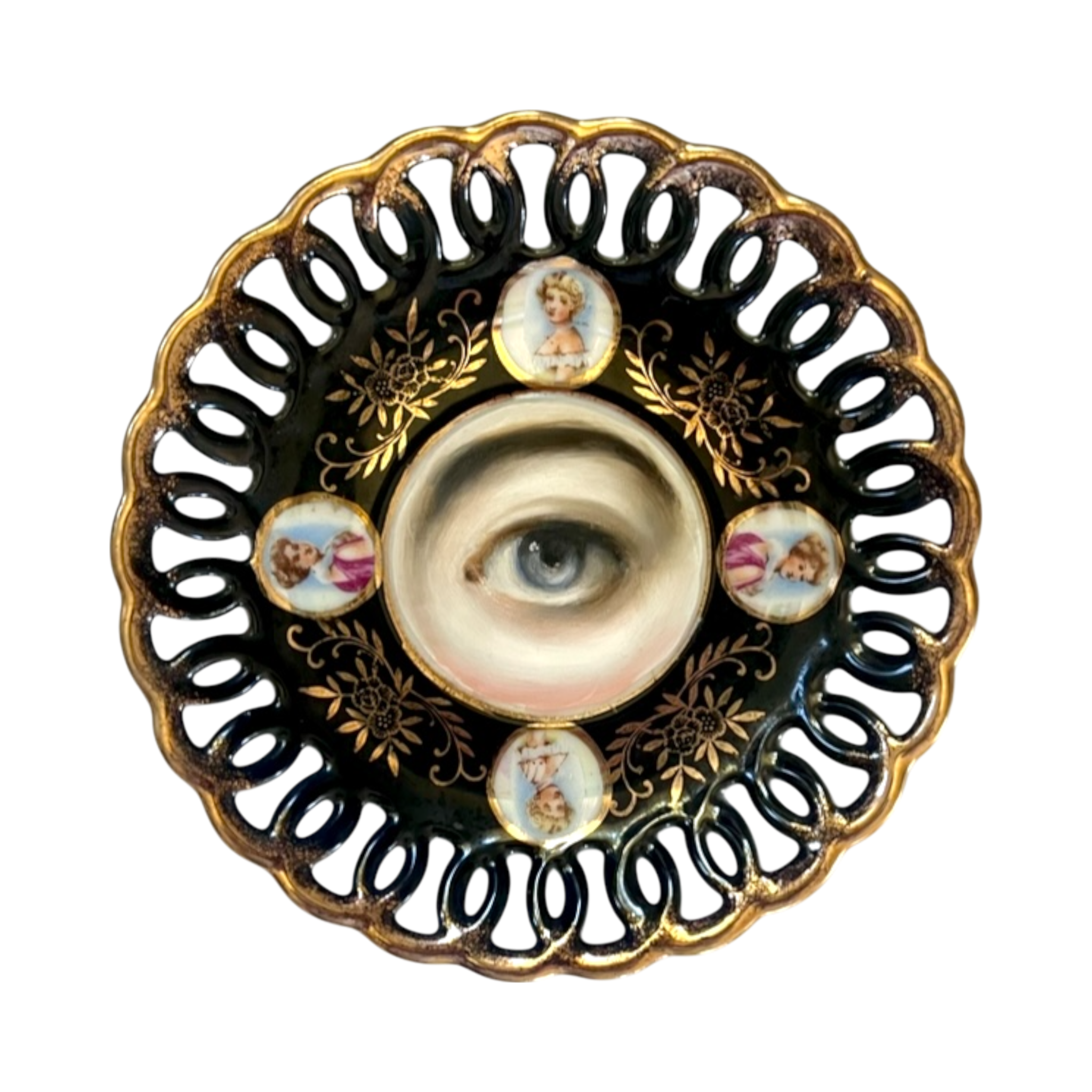 No. 2368 Lover's Eye Painting on a Black & Gold Portrait Medallion Plate