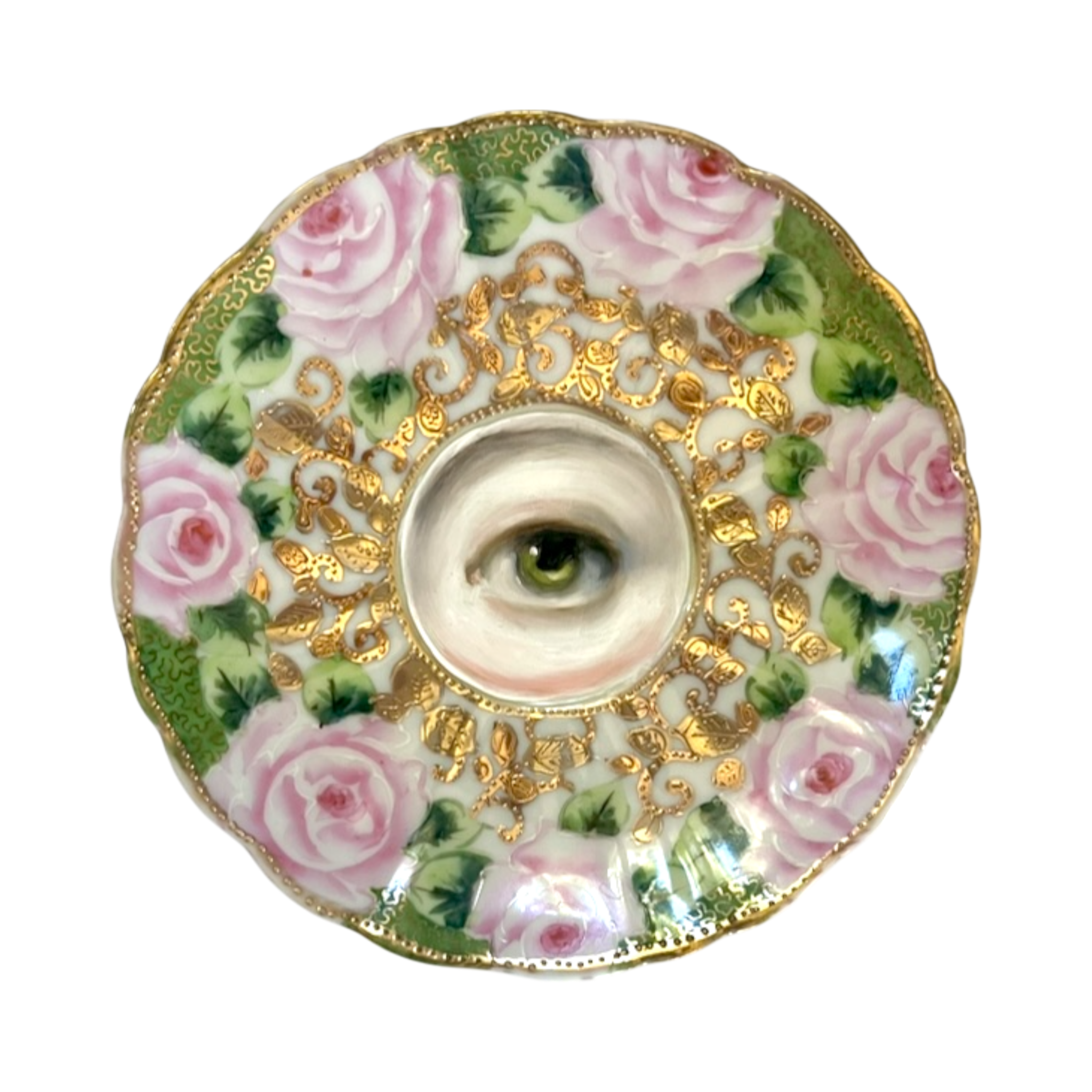 No. 2366 Lover's Eye Painting on a Pink Roses Plate