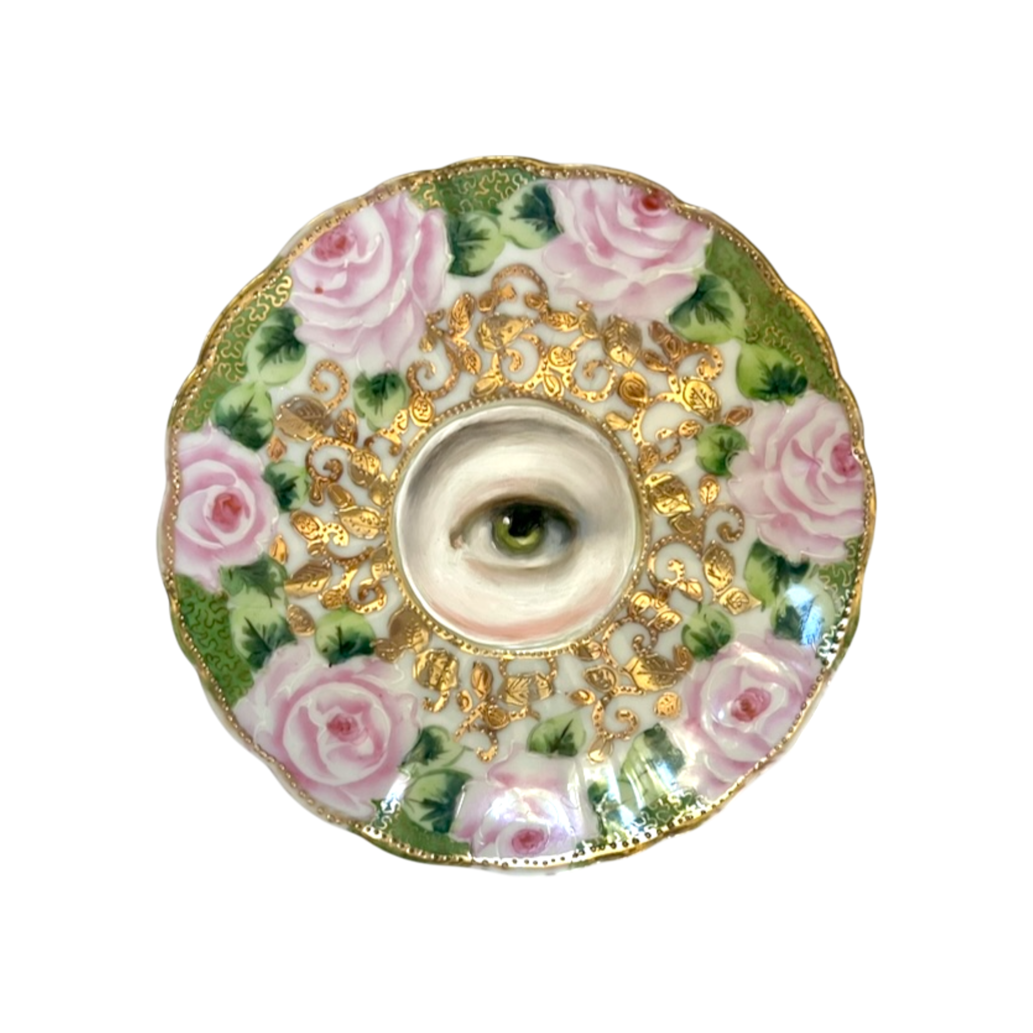 No. 2366 Lover's Eye Painting on a Pink Roses Plate