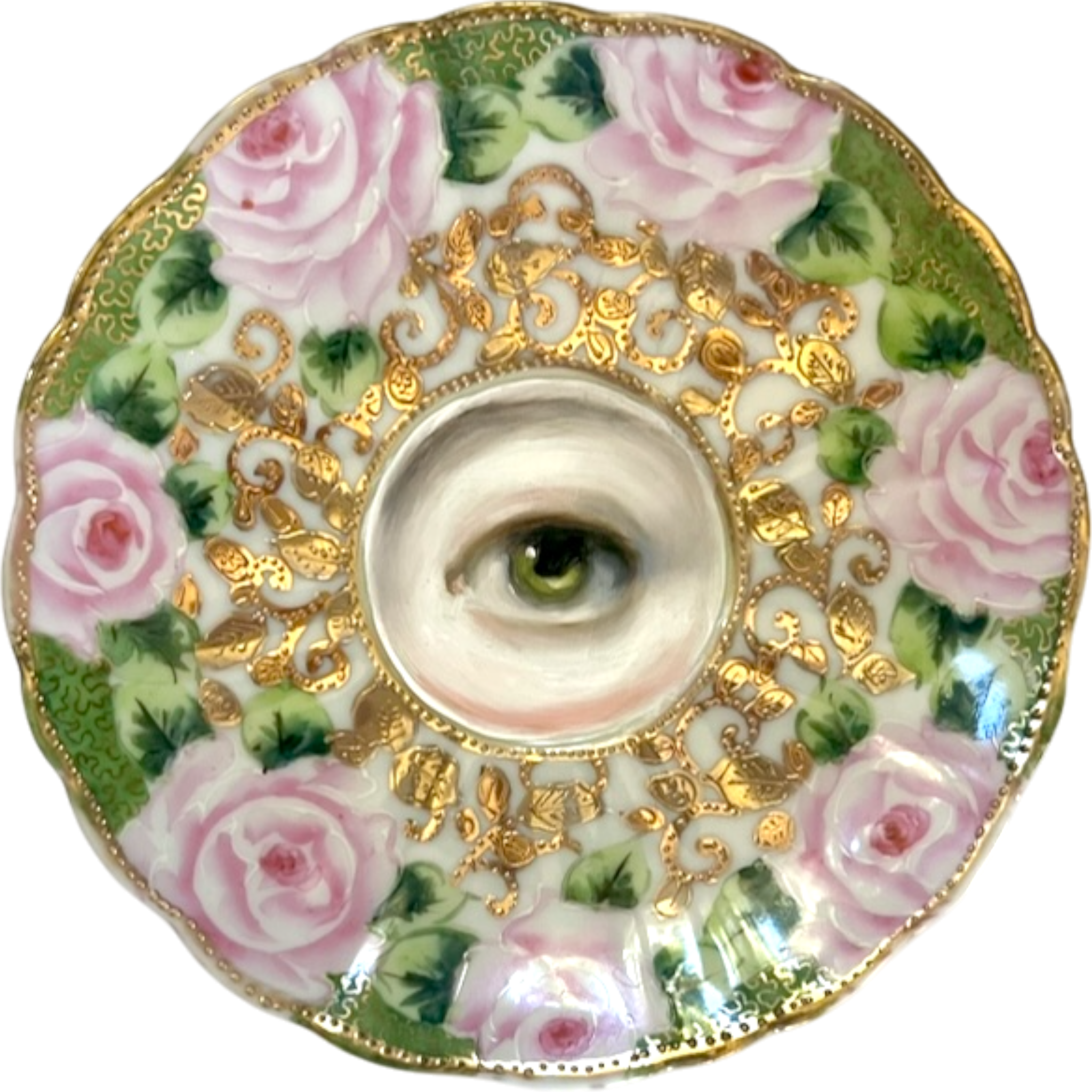 No. 2366 Lover's Eye Painting on a Pink Roses Plate