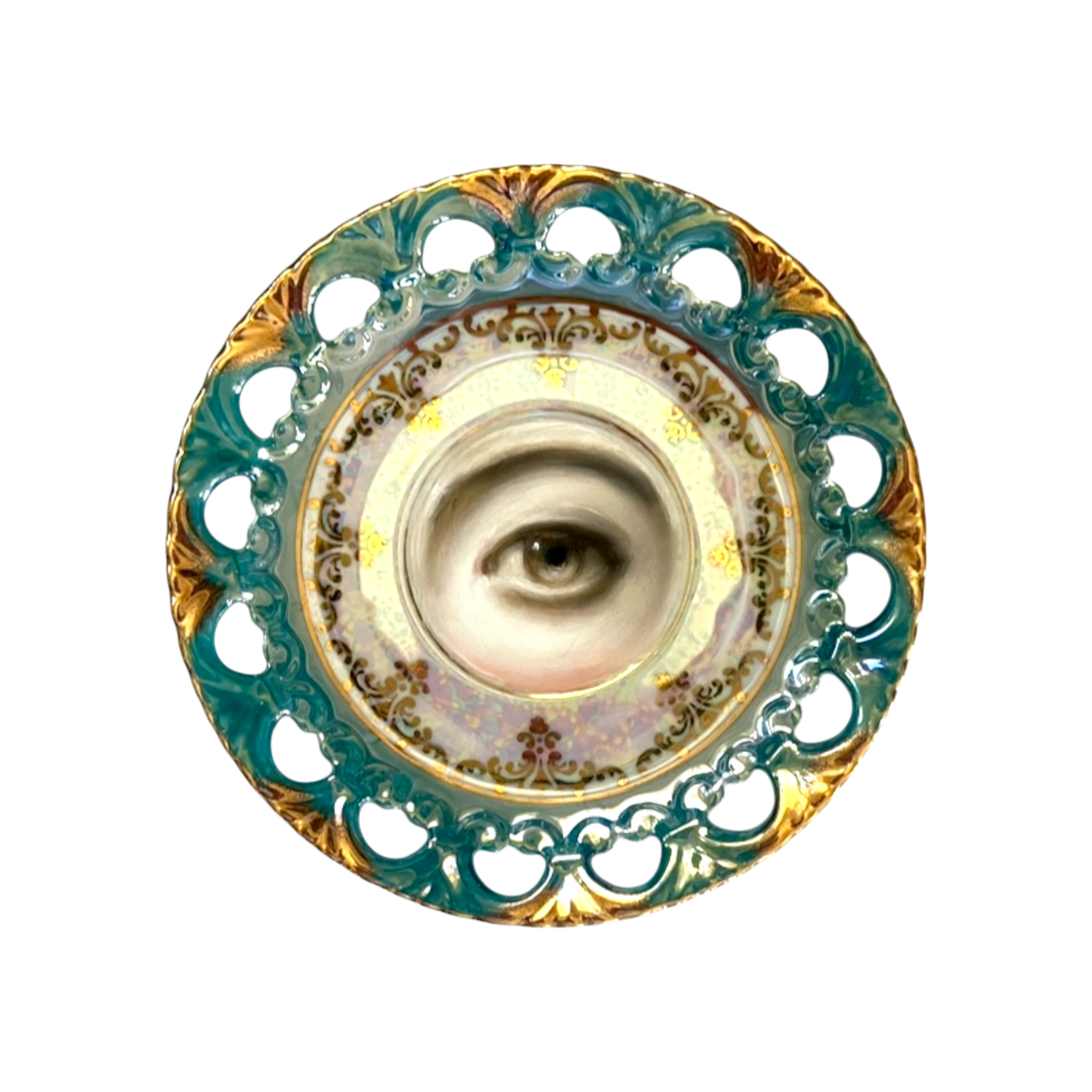 No. 2367 Lover's Eye Painting on an Iridescent Blue Plate