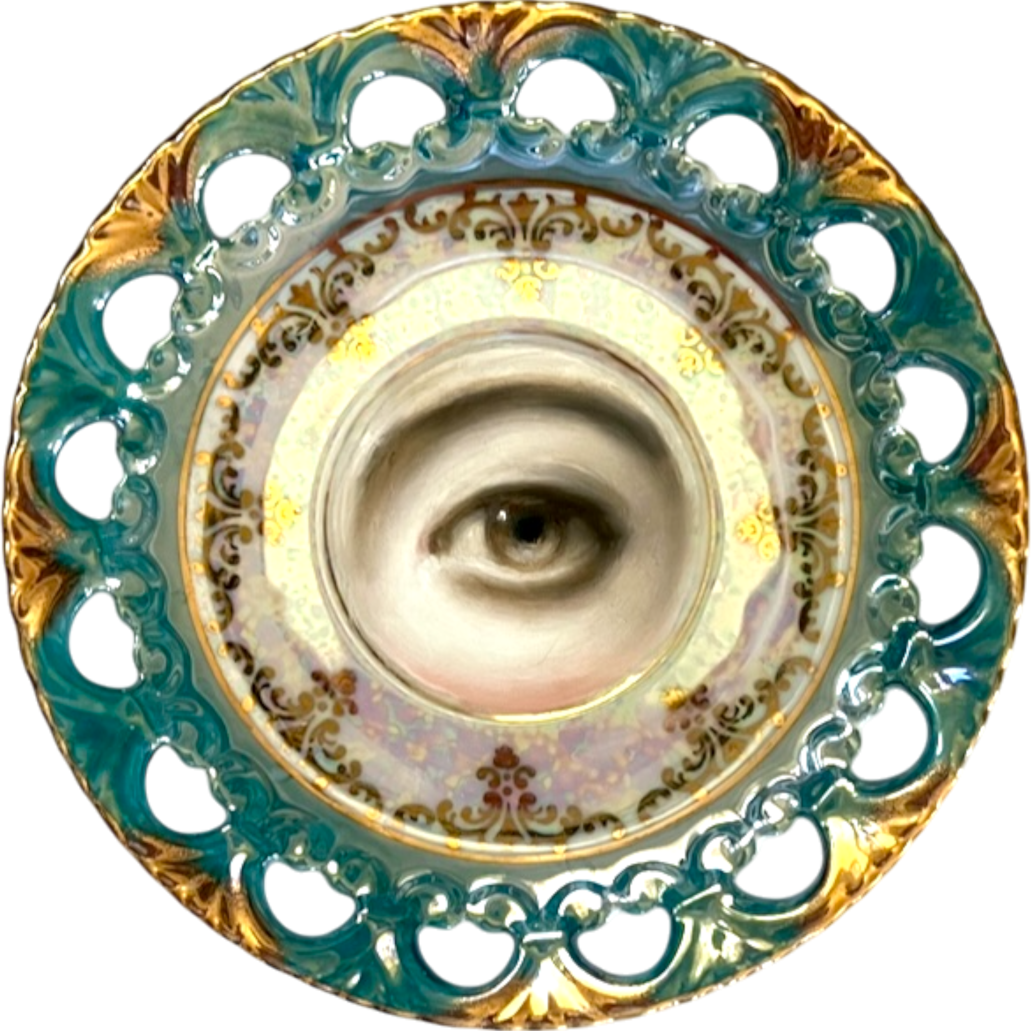 No. 2367 Lover's Eye Painting on an Iridescent Blue Plate