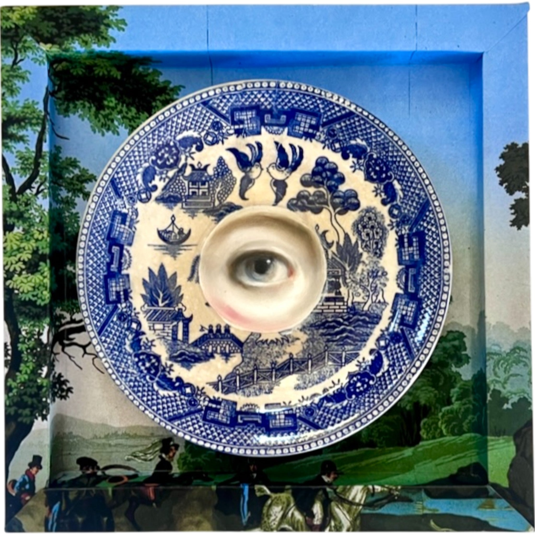 No. 2342 Lover's Eye Painting on a Blue Willow Plate