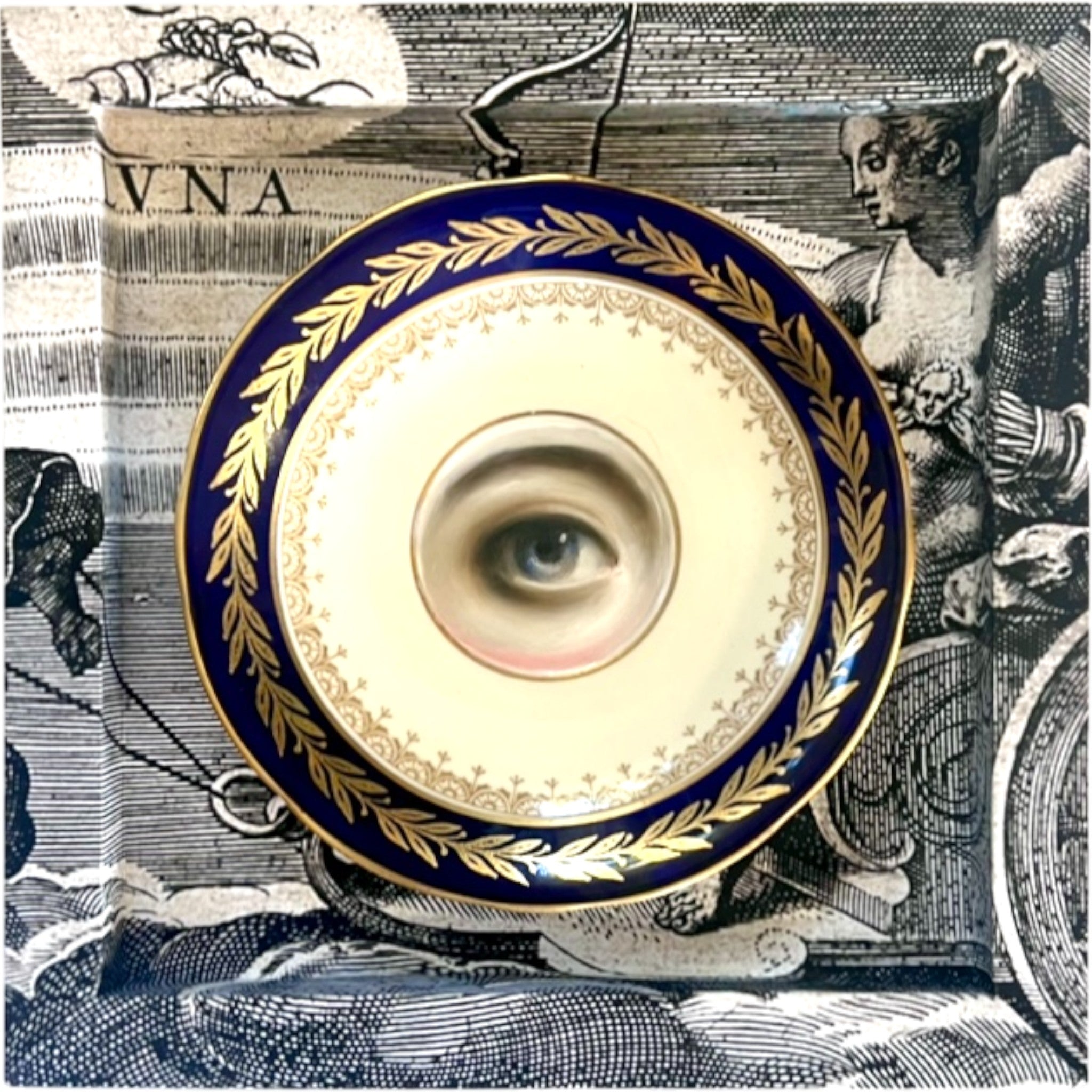 No. 2343 Lover's Eye Painting on an English Gilt Laurel Wreath Plate