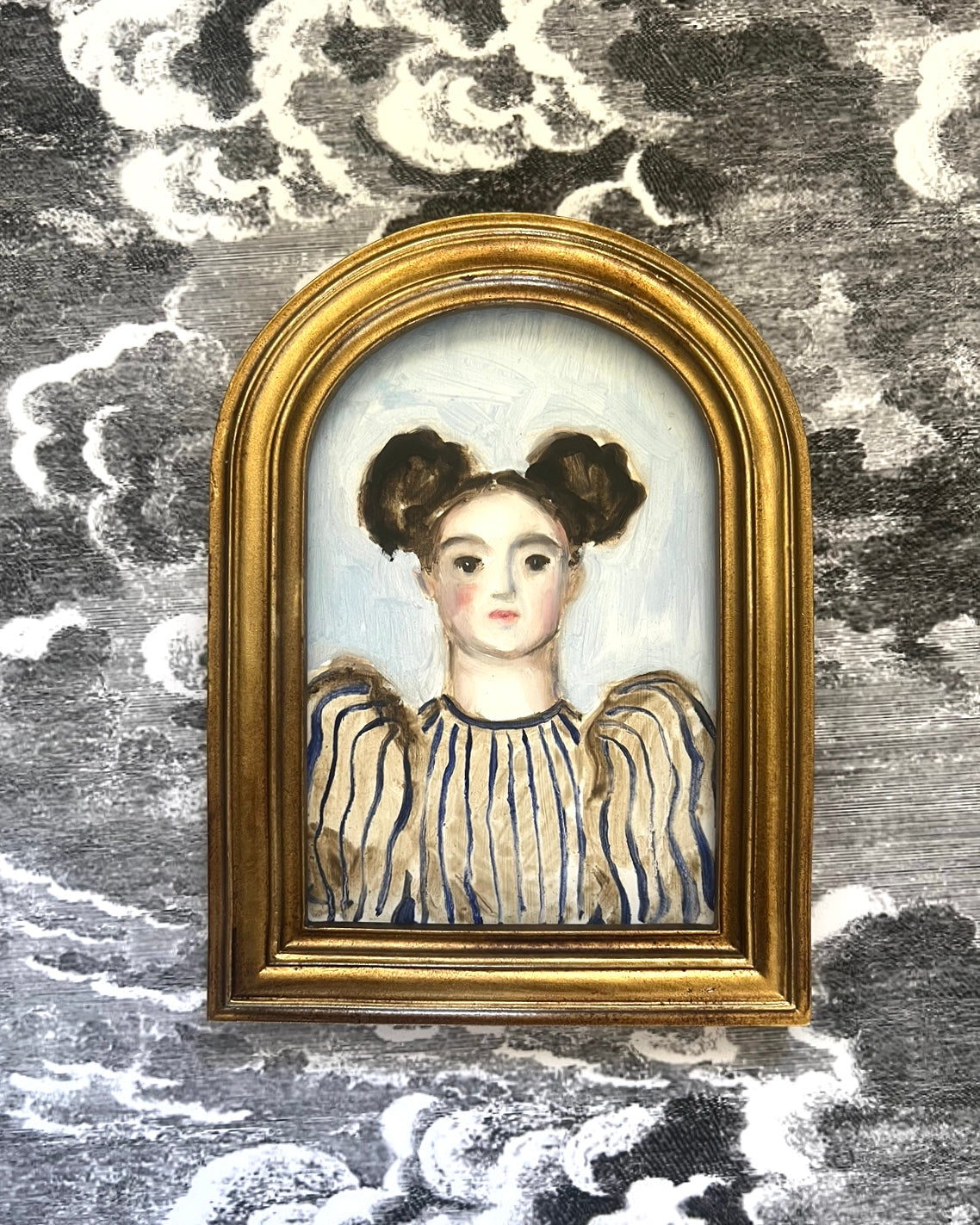 Storybook Portrait of a Lady in a Striped Dress