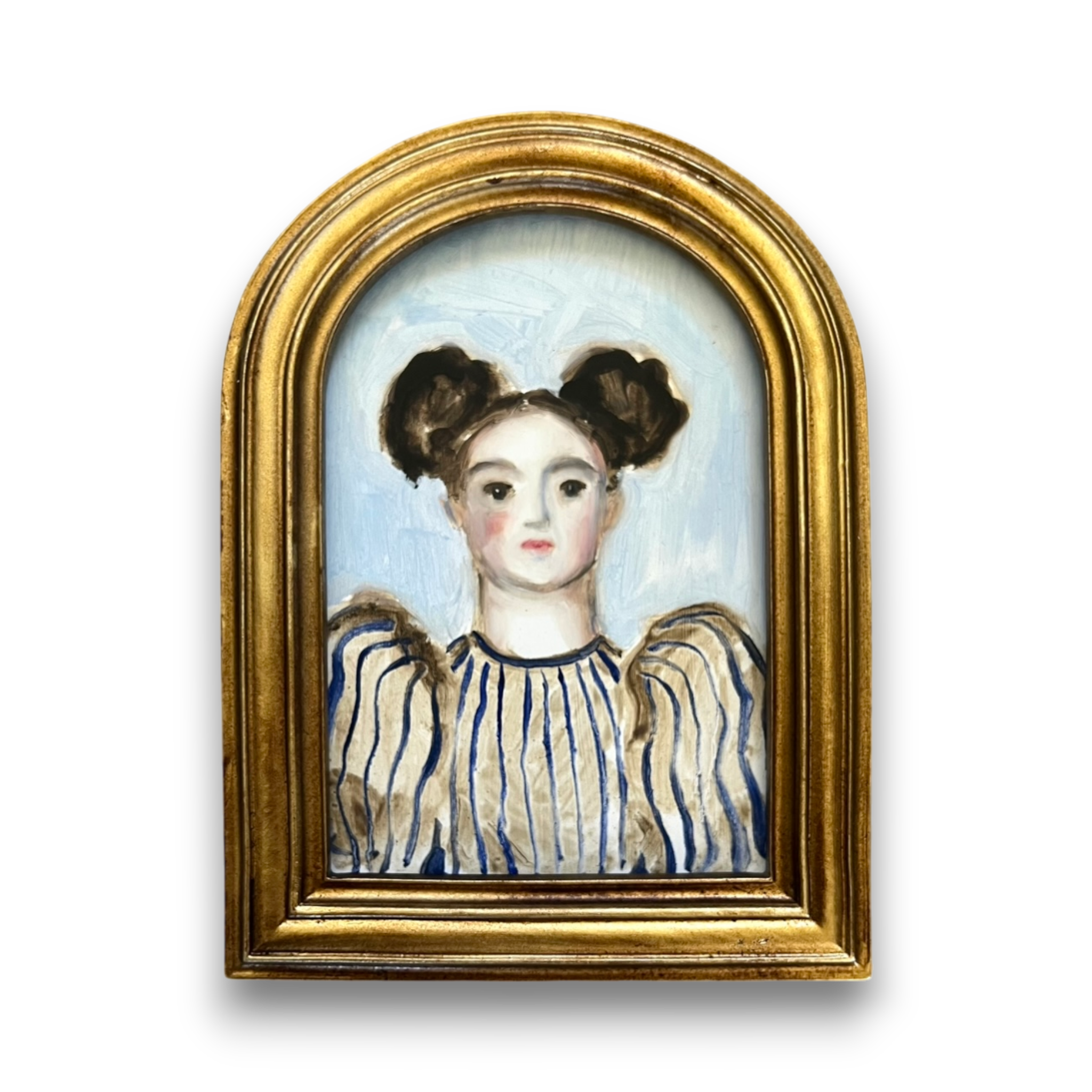 Storybook Portrait of a Lady in a Striped Dress