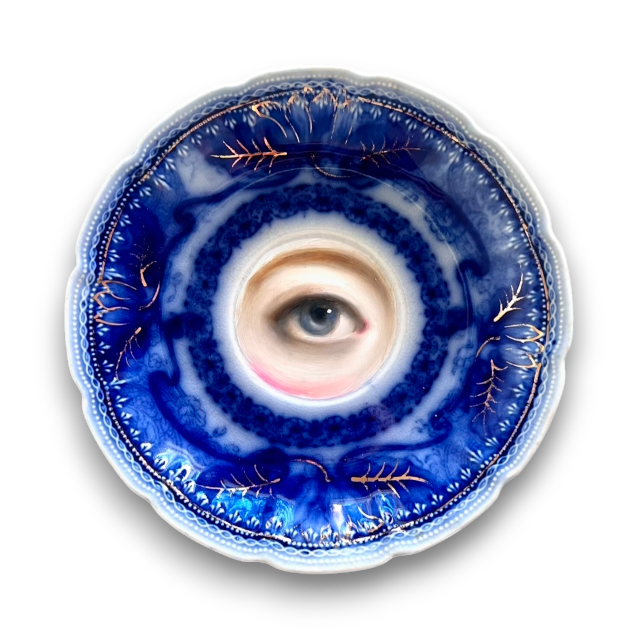 No. 2853 Lover's Eye Painting on an English Victorian Flow Blue Plate