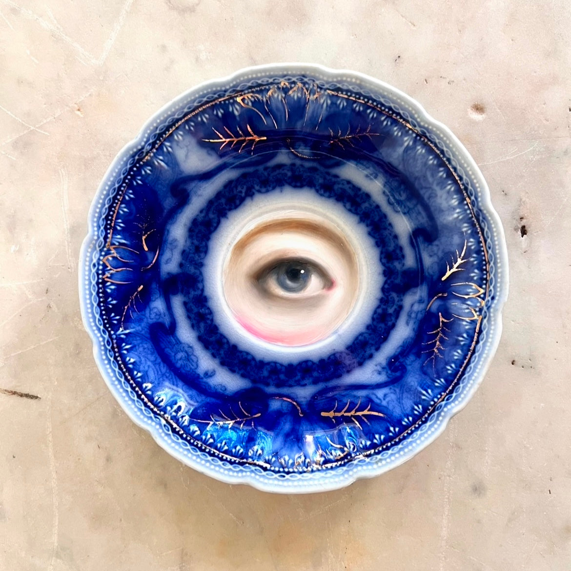 No. 2853 Lover's Eye Painting on an English Victorian Flow Blue Plate