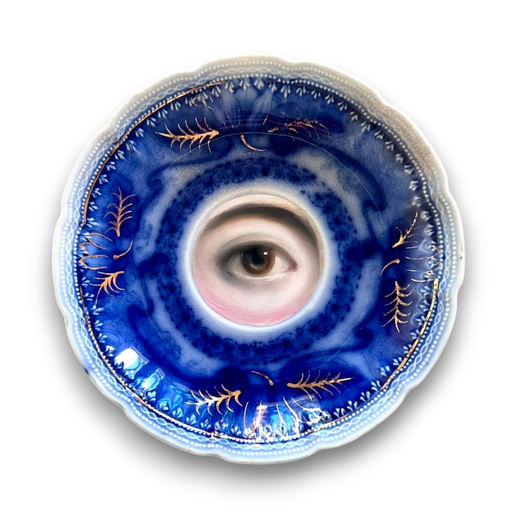 No. 2854 Lover's Eye Painting on an English Victorian Flow Blue Plate