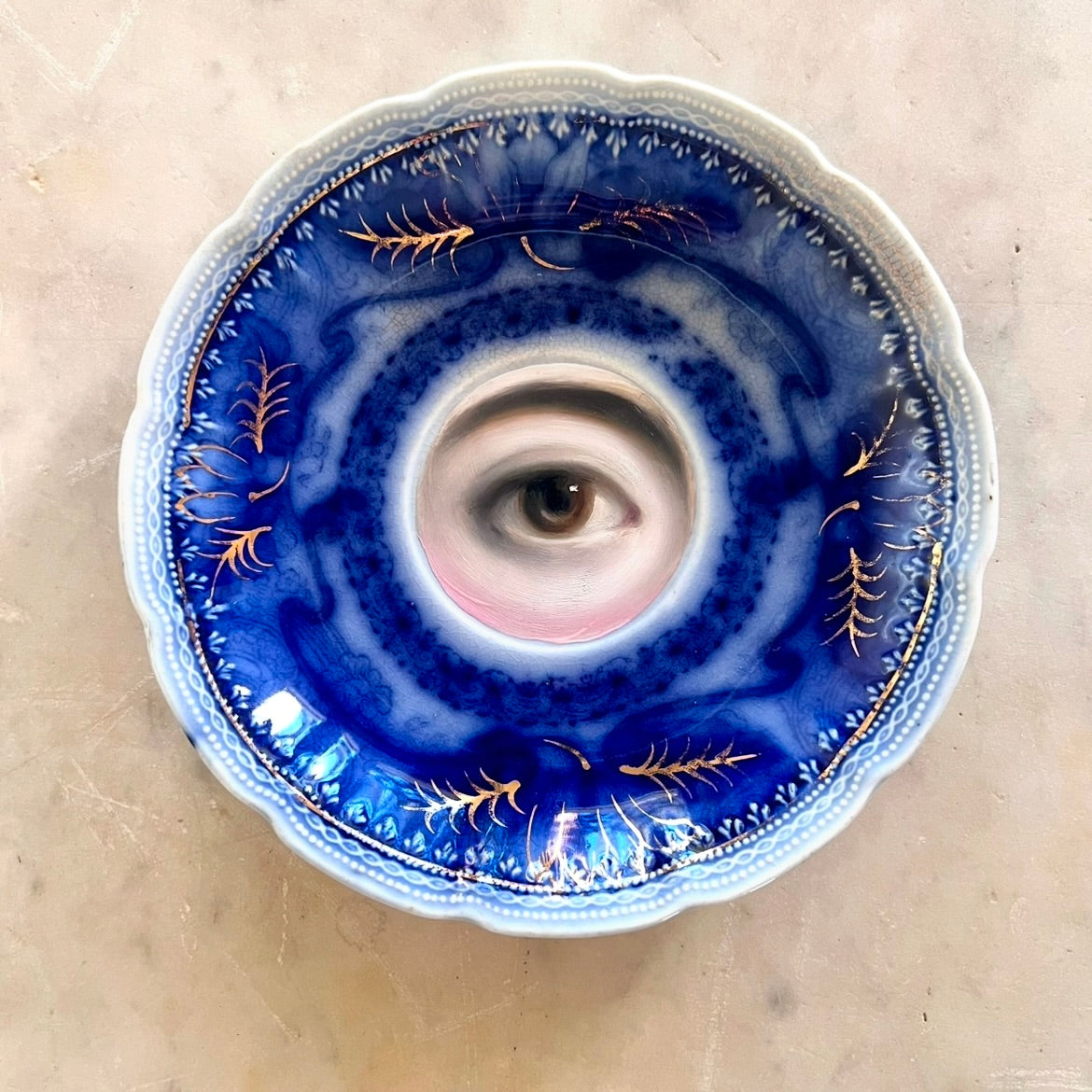 No. 2854 Lover's Eye Painting on an English Victorian Flow Blue Plate