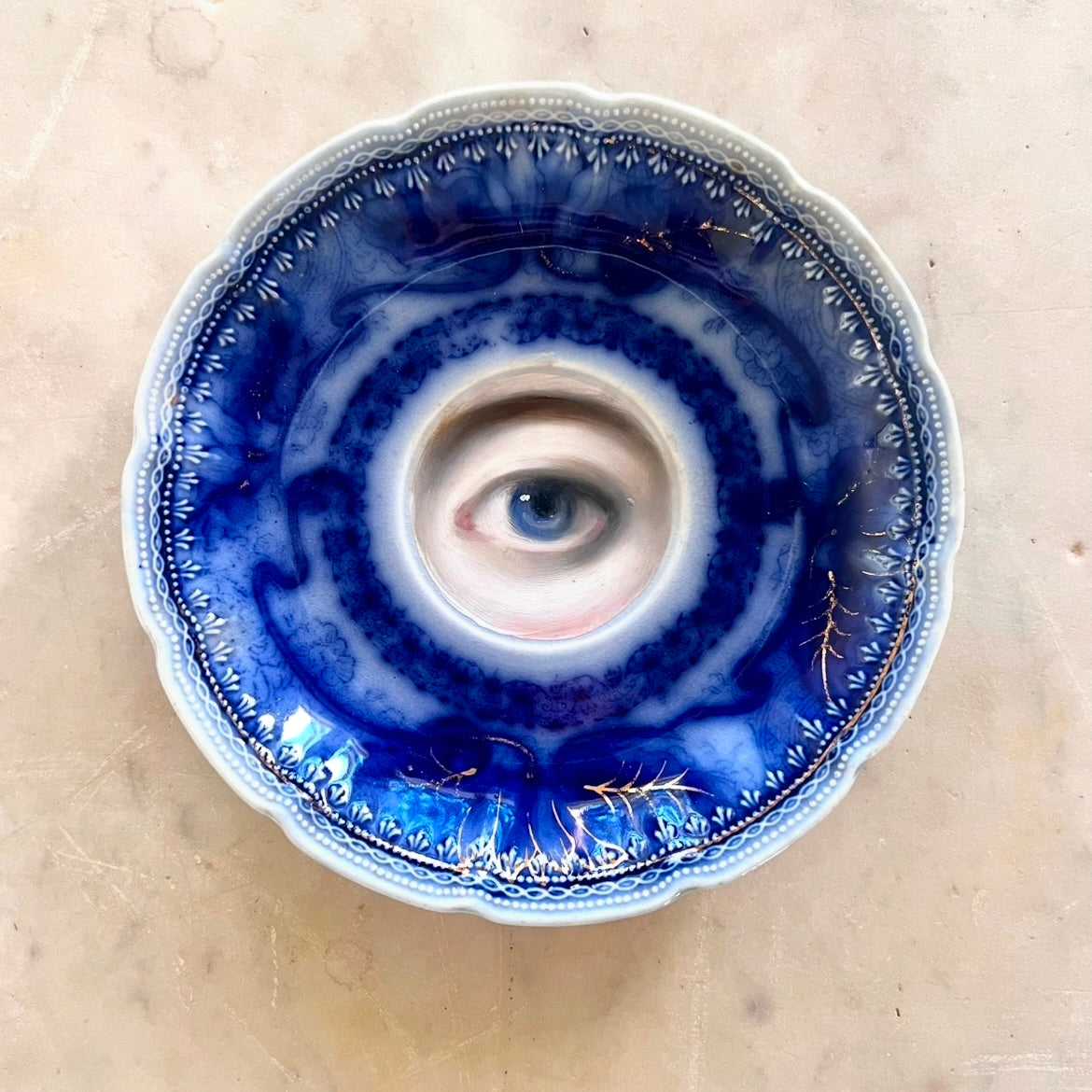 No. 2855 Lover's Eye Painting on an English Victorian Flow Blue Plate