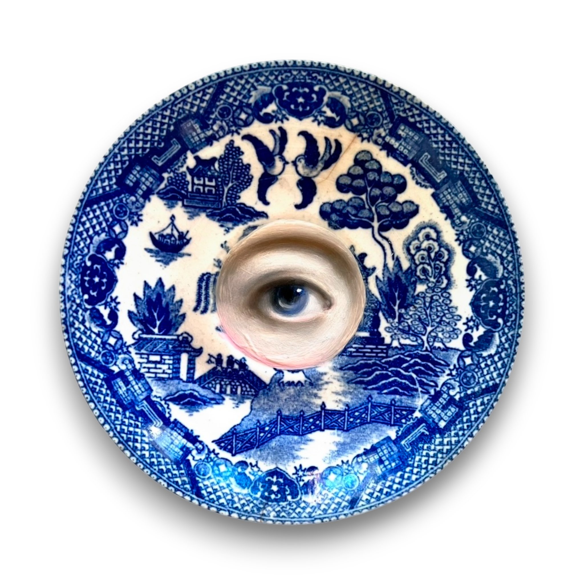 No. 2850 Lover's Eye Painting on a Chinoiserie Blue Willow Plate