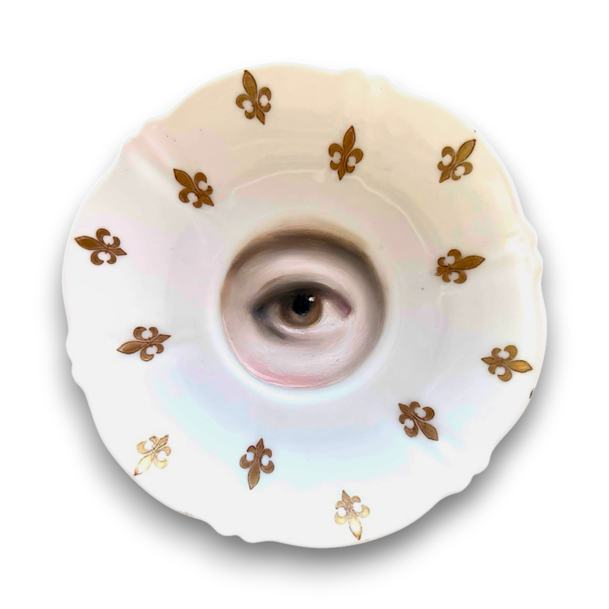 No. 2858 Lover's Eye Painting on a French Limoges Fleur de Lys Plate