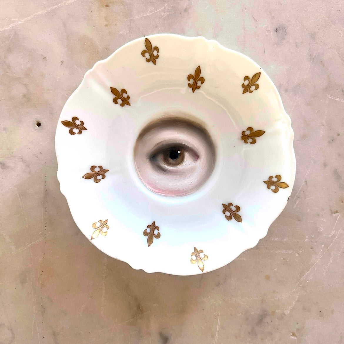 No. 2858 Lover's Eye Painting on a French Limoges Fleur de Lys Plate