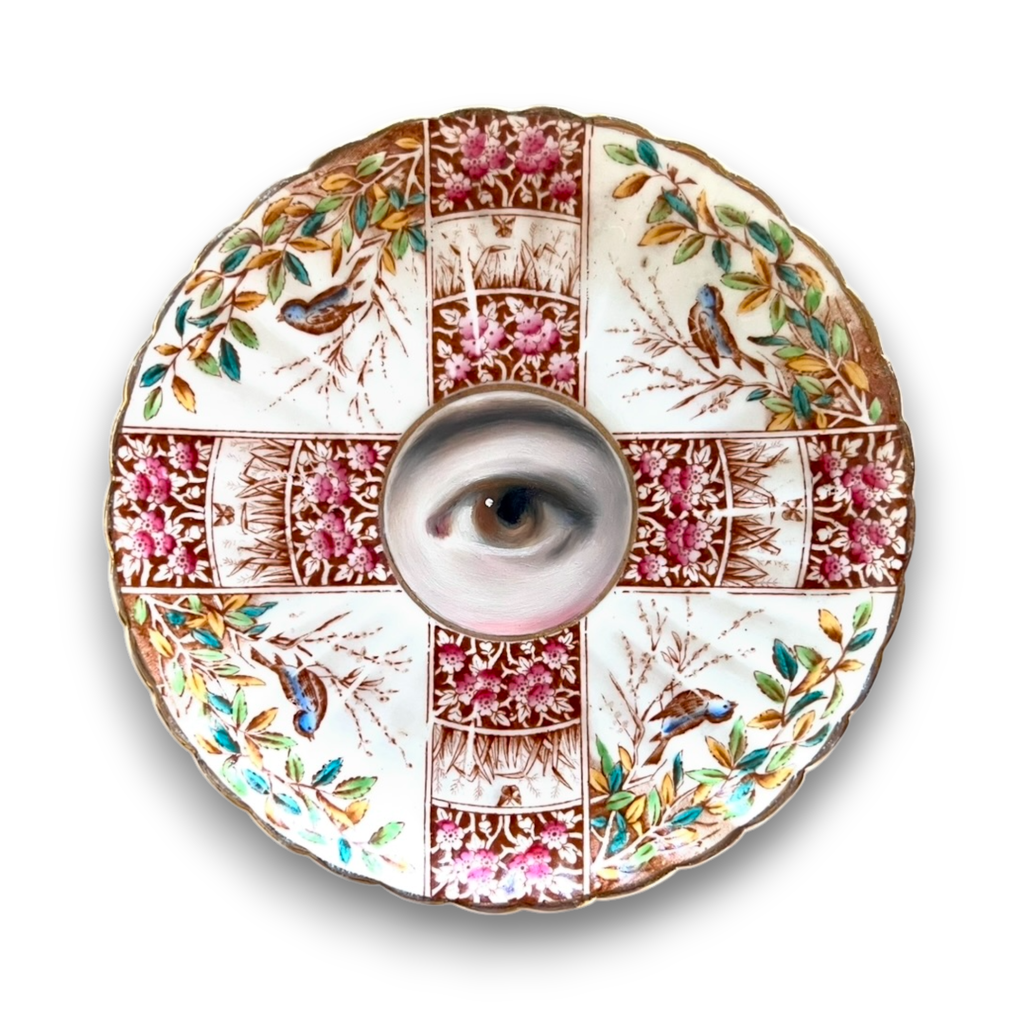 No. 2856 Lover's Eye Painting on an English Victorian Plate with Birds