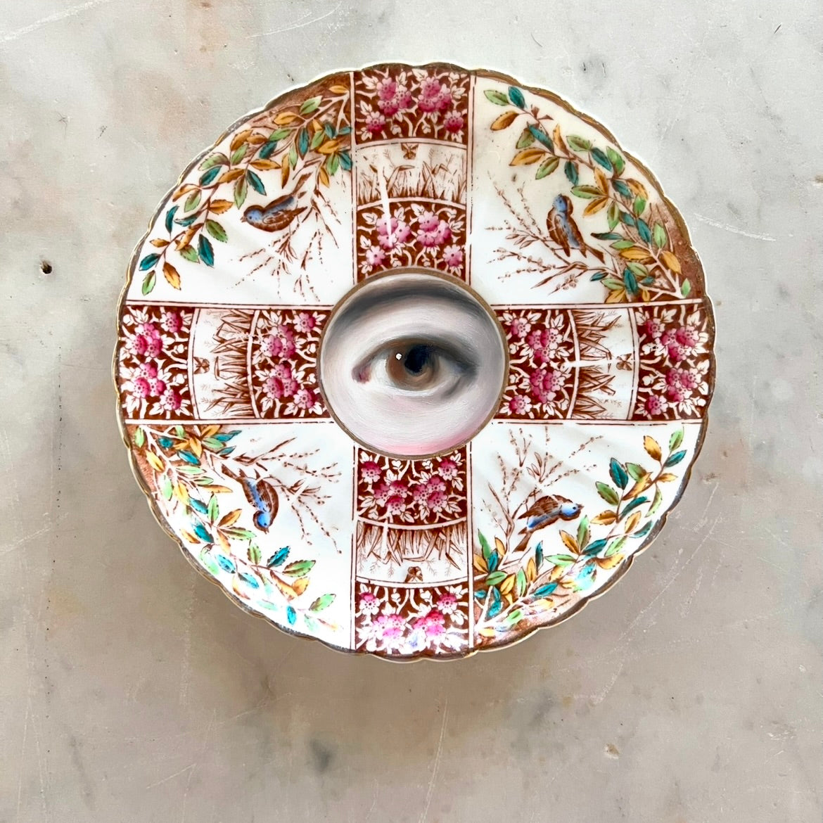 No. 2856 Lover's Eye Painting on an English Victorian Plate with Birds