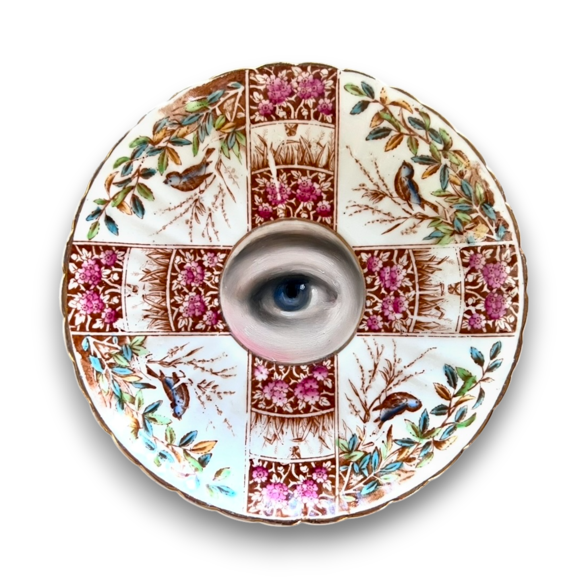 No. 2857 Lover's Eye Painting on an English Victorian Plate with Birds