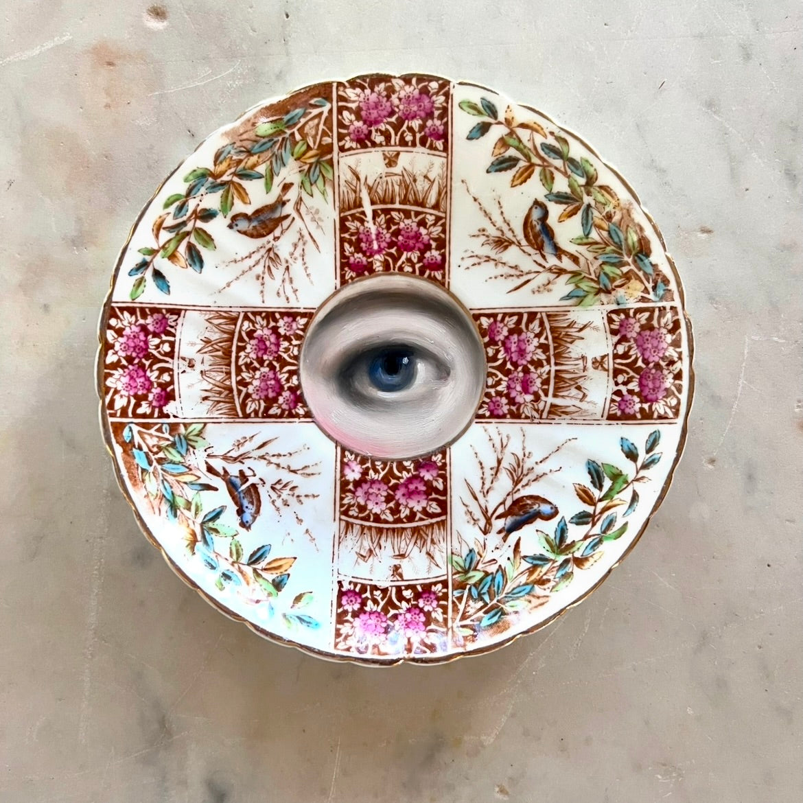No. 2857 Lover's Eye Painting on an English Victorian Plate with Birds