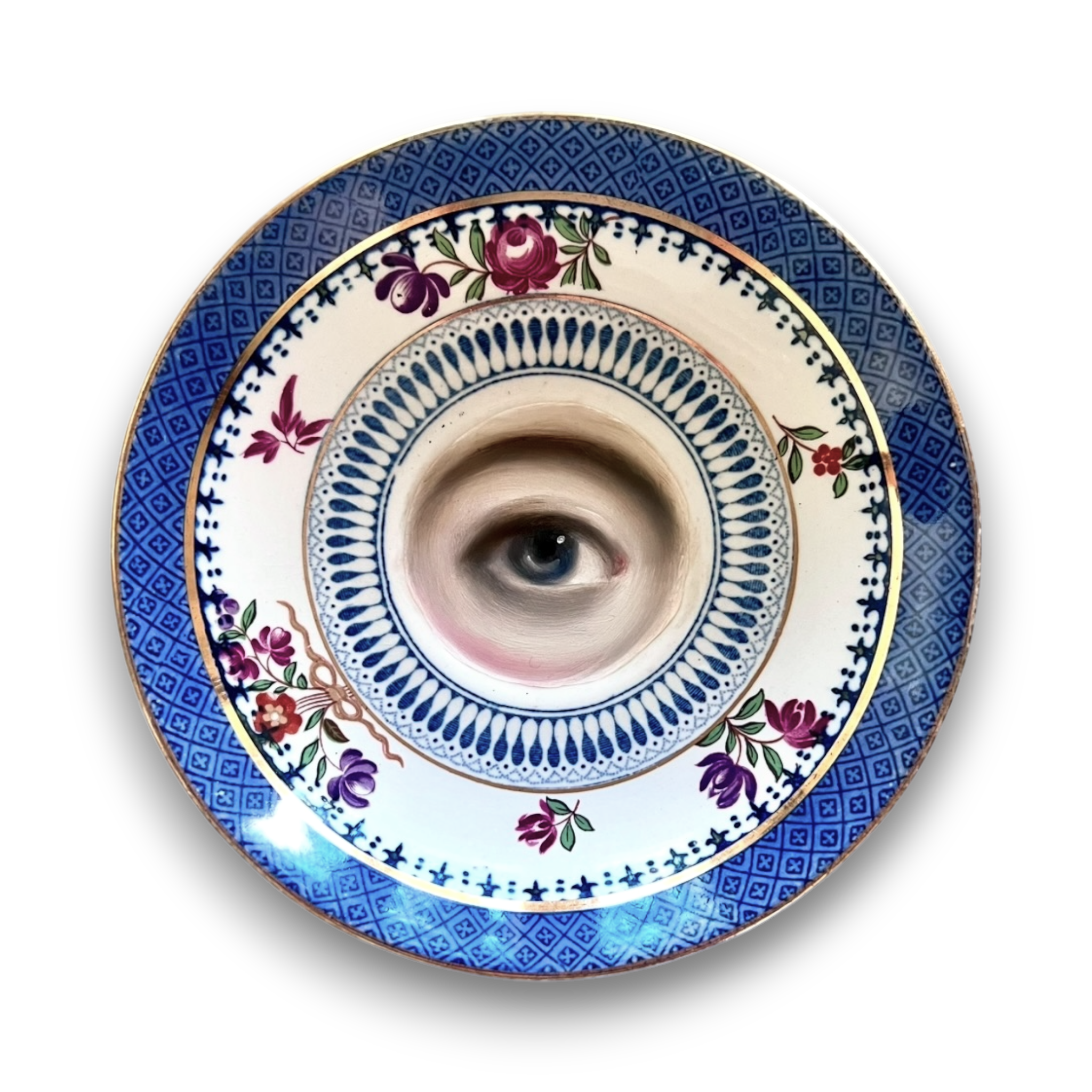 No. 2859 Lover's Eye Painting on an English Lowestoft Pattern Plate
