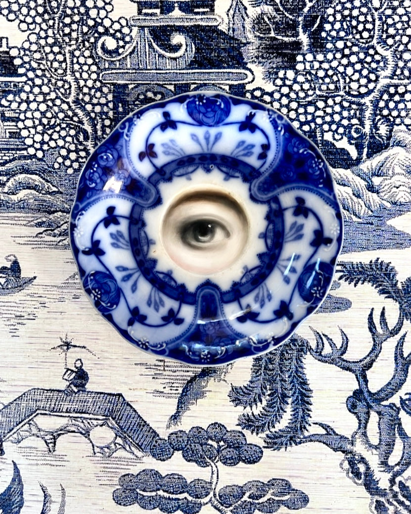 No. 2357 Lover's Eye Painting on an Antique Art Nouveau Flow Blue Plate