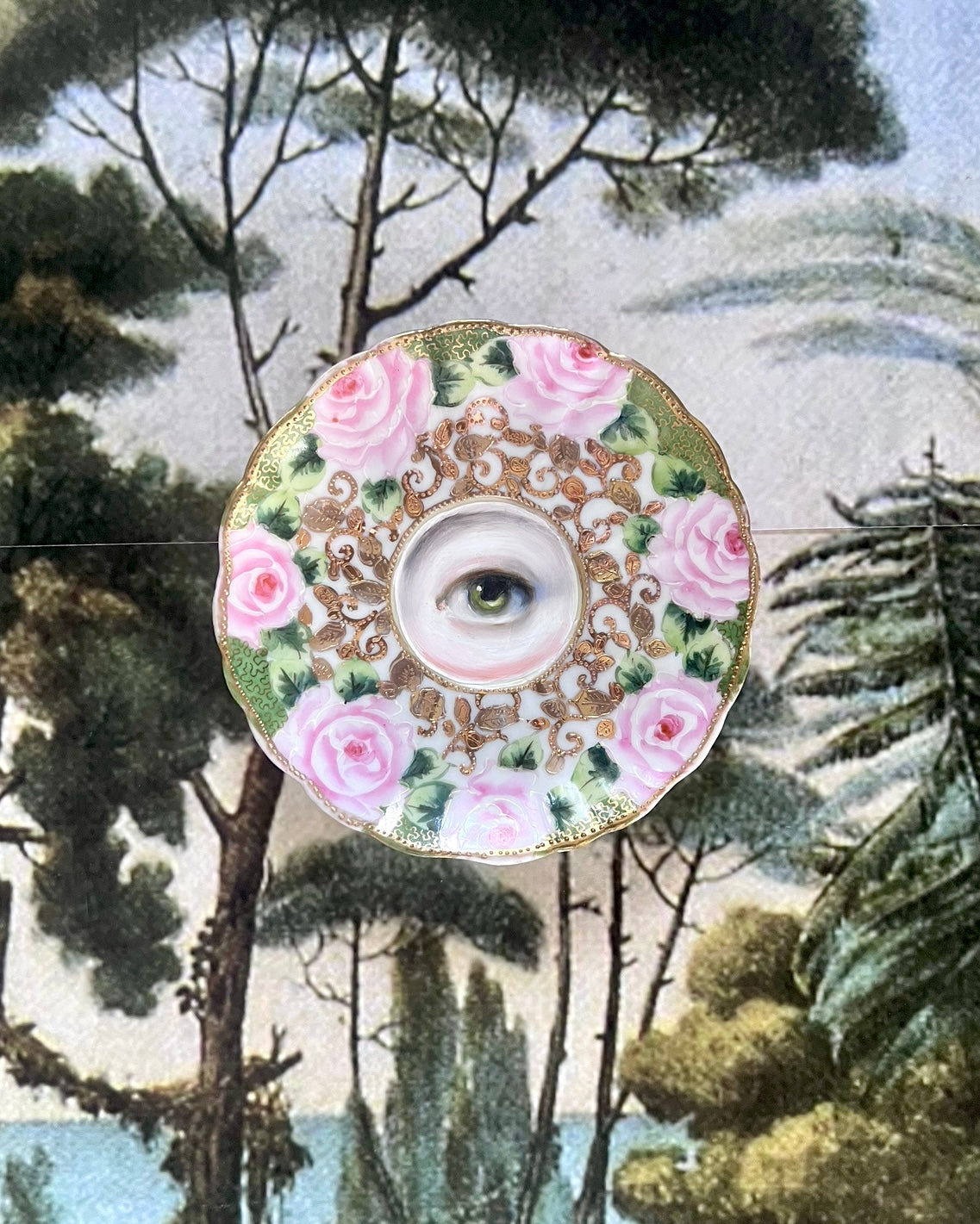 No. 2366 Lover's Eye Painting on a Pink Roses Plate