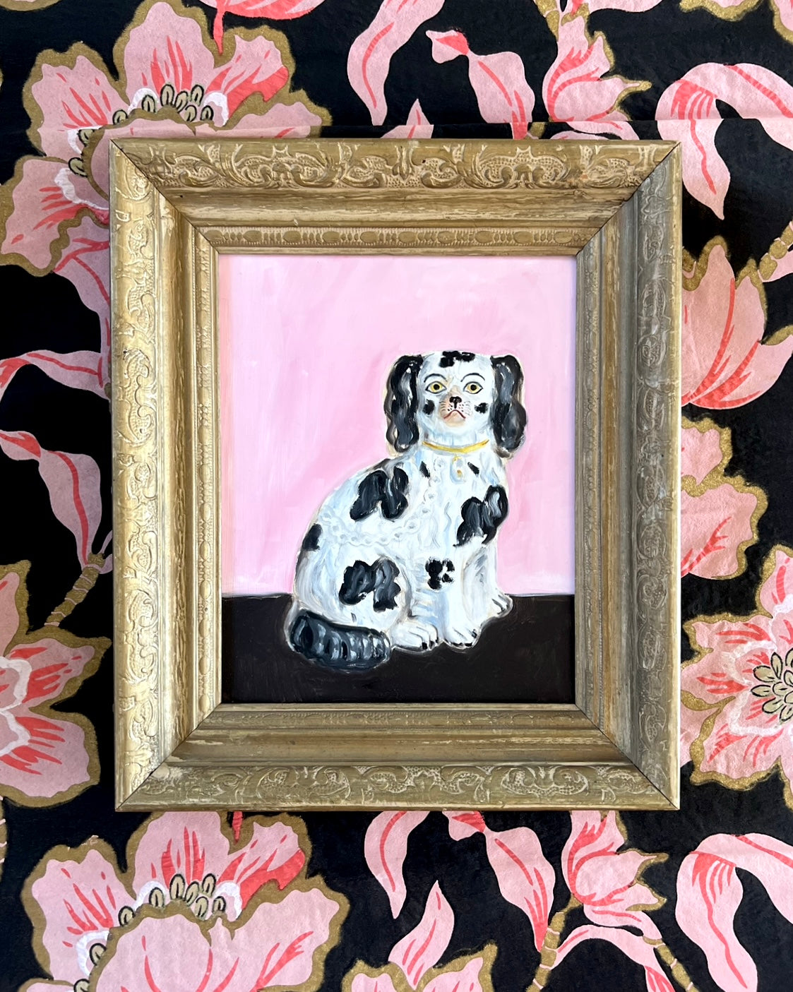 New! - Millicent the Black & White Staffordshire Spaniel and Her Portrait