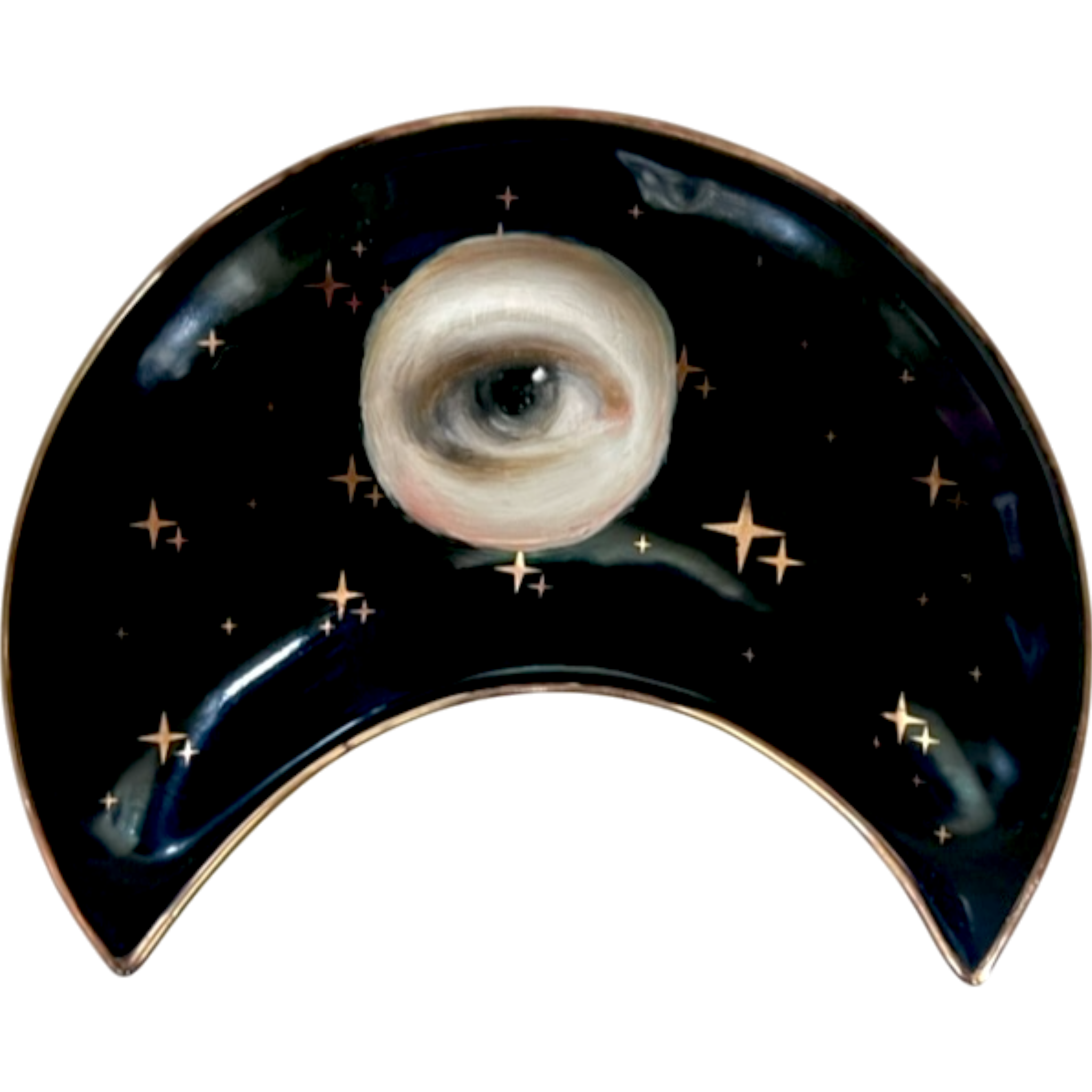 No. 2372 Lover's Eye Painting on a Black Crescent Moon Dish with Gold Stars