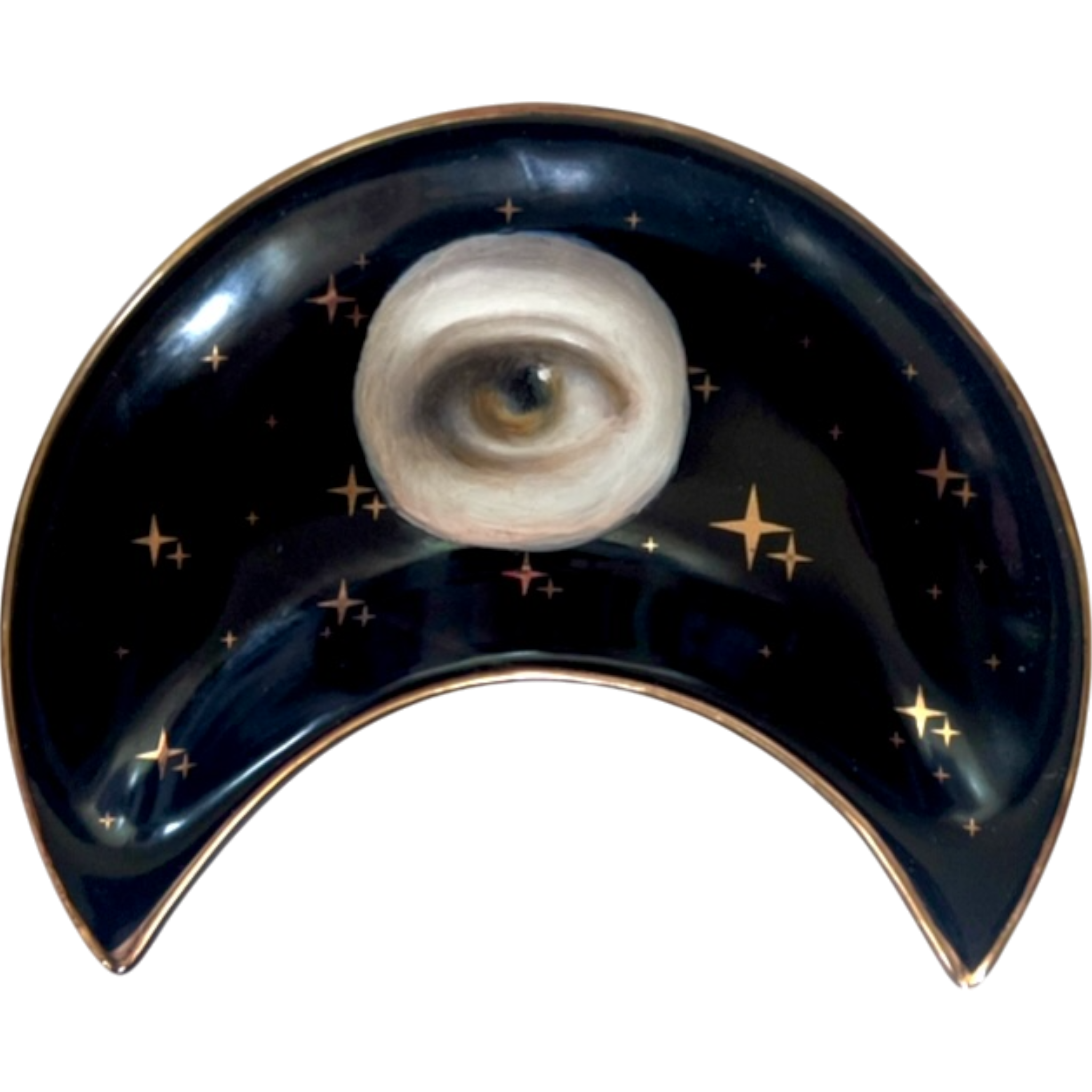 No. 2373 Lover's Eye Painting on a Black Crescent Moon Dish with Gold Stars