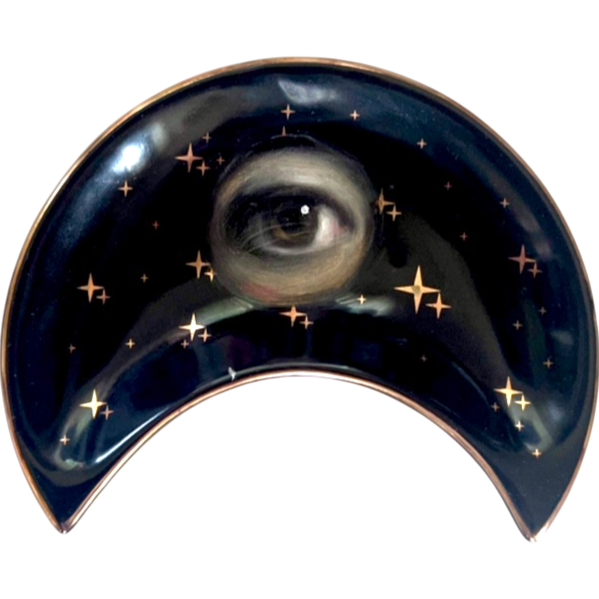 No. 2374 Lover's Eye Painting on a Black Crescent Moon Dish with Gold Stars