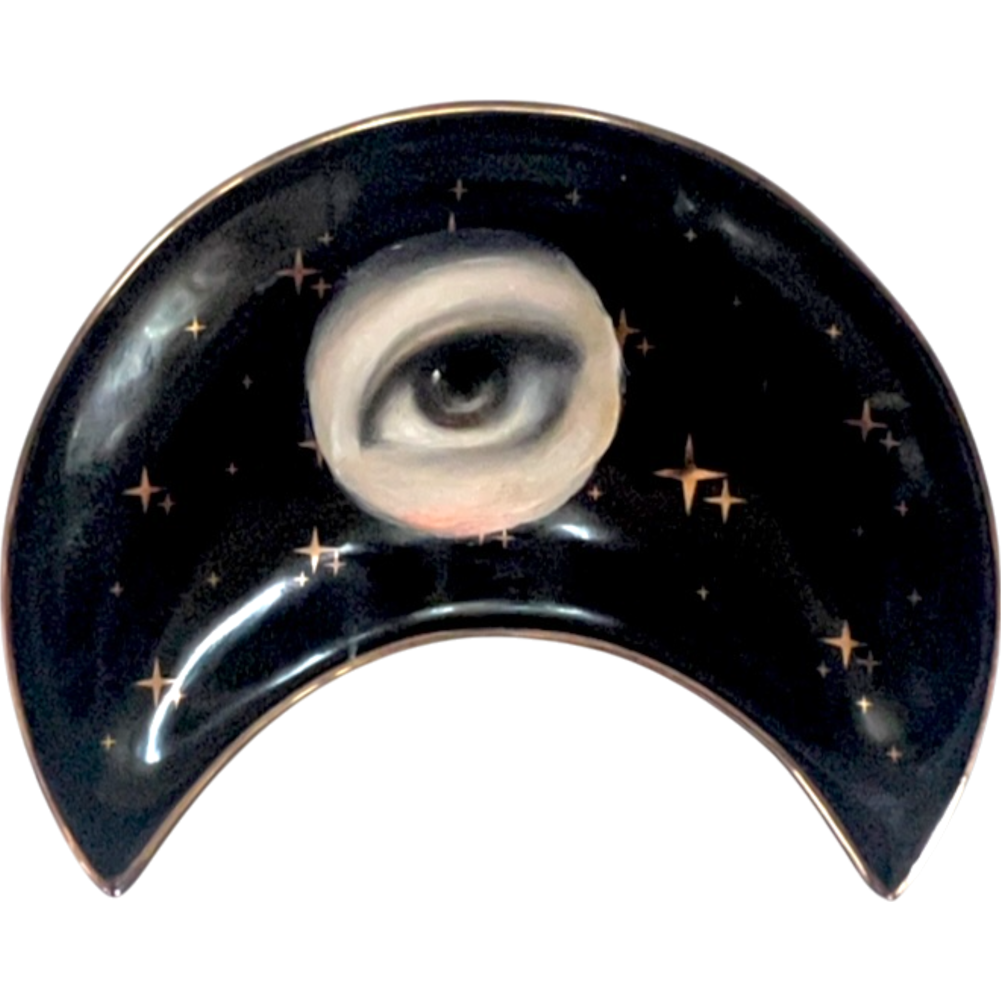 No. 2378 Lover's Eye Painting on a Black Crescent Moon Dish with Gold Stars