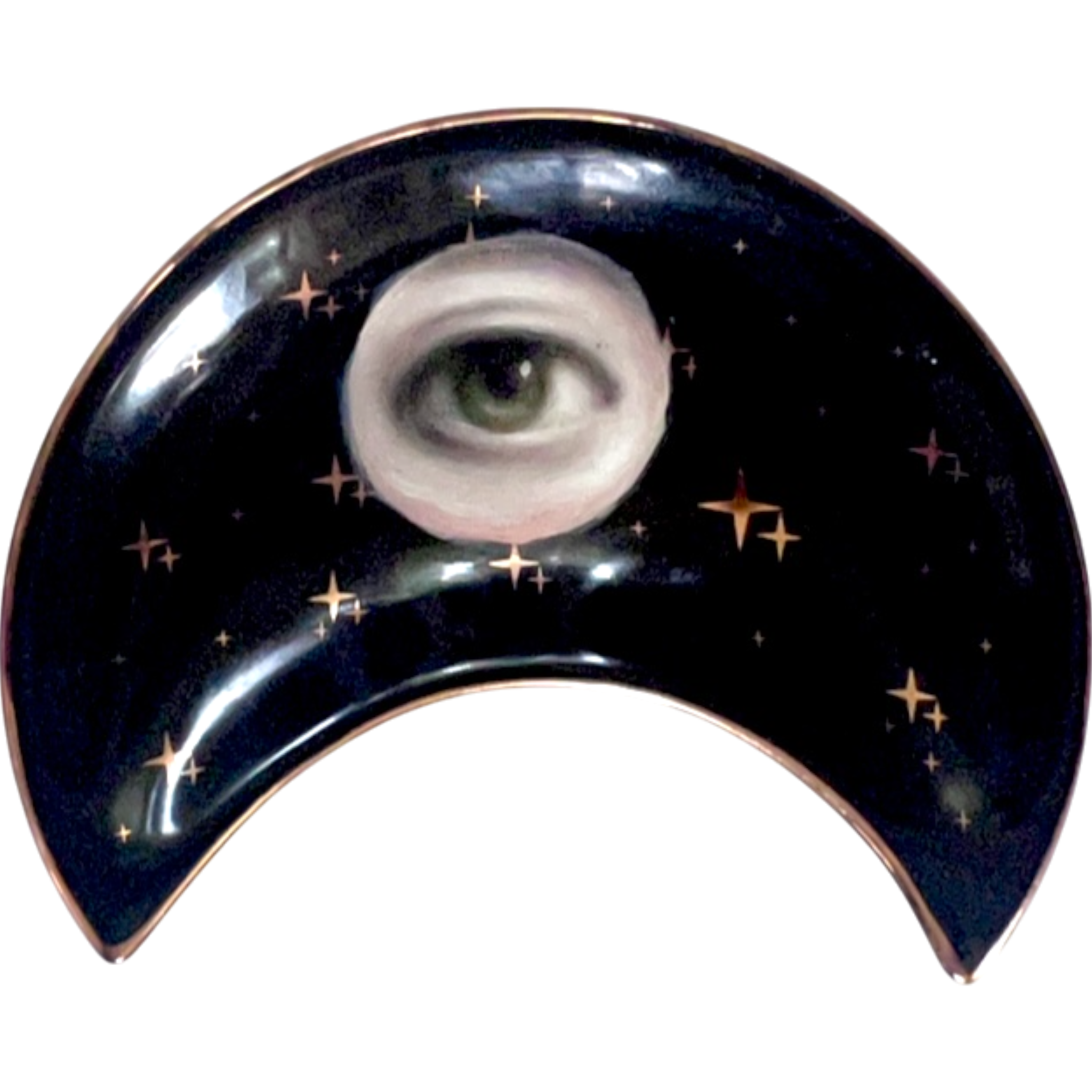 No. 2379 Lover's Eye Painting on a Black Crescent Moon Dish with Gold Stars