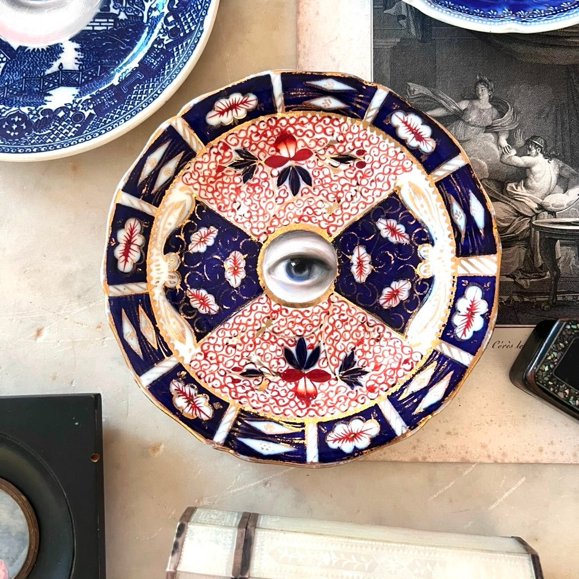 No. 2866 Lover's Eye Painting on an English Imari Plate