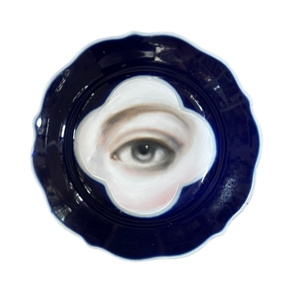 New! - Lover's Eye Painting on a Cobalt Blue Chinoiserie Plate