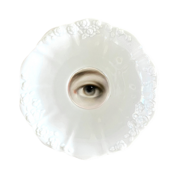 New! - Lover's Eye Painting on a White Plate with Floral Border