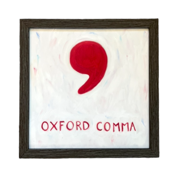 Lost & Found Collection: Oxford Comma Oil Painting in Pastel White & Vermillion Red