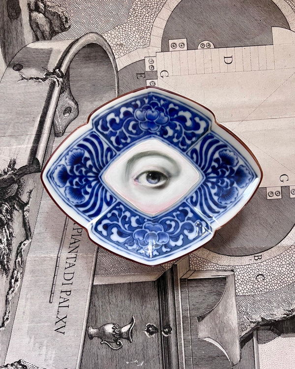 New! - Lover's Eye Painting on a Japanese Diamond-Shaped Dish
