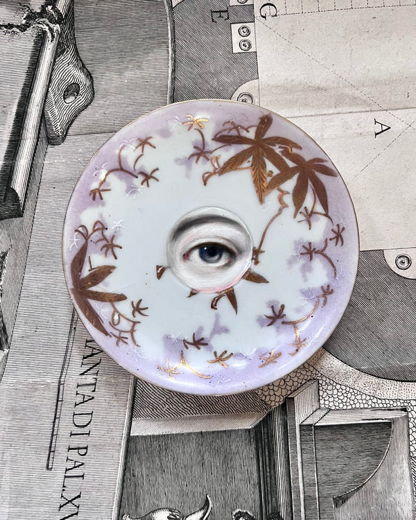 New! - Lover's Eye Painting on a Lavender and Gold Botanical Plate