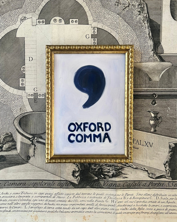 Lost & Found Collection: Oxford Comma Oil Painting in Pale Blue & Indigo