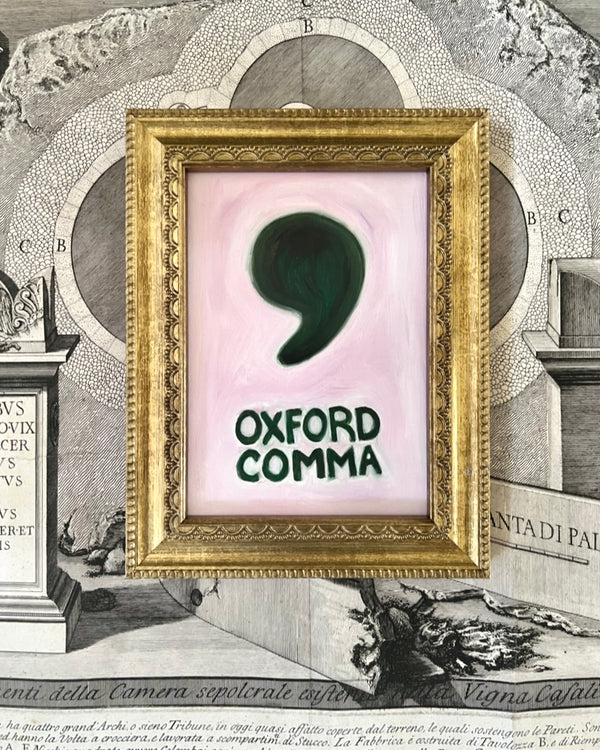 Lost & Found Collection: Oxford Comma Oil Painting in Lilac & Dark Green