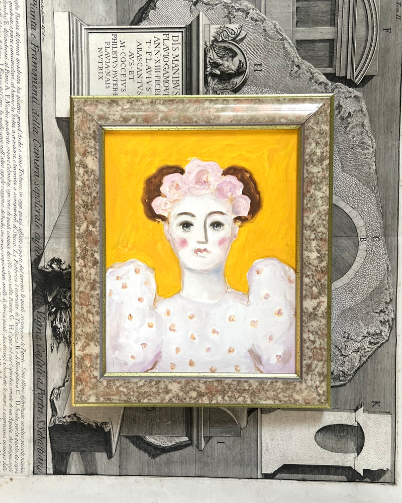 Storybook Portrait of Lady with Pink Roses