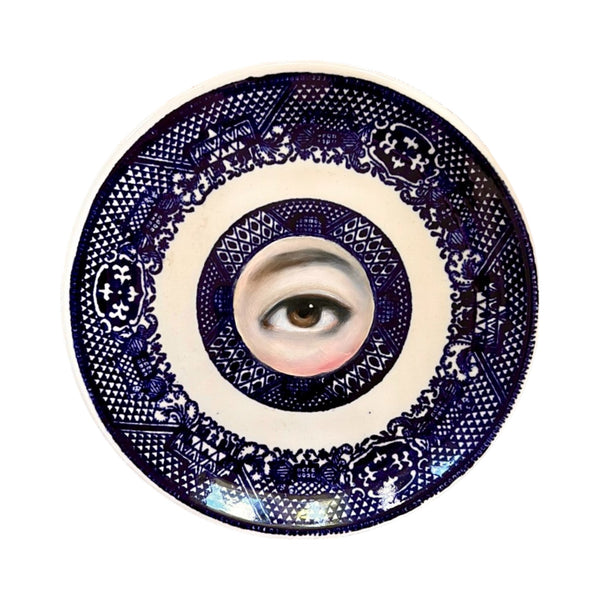 Lover's Eye Painting on a Blue Willow Plate