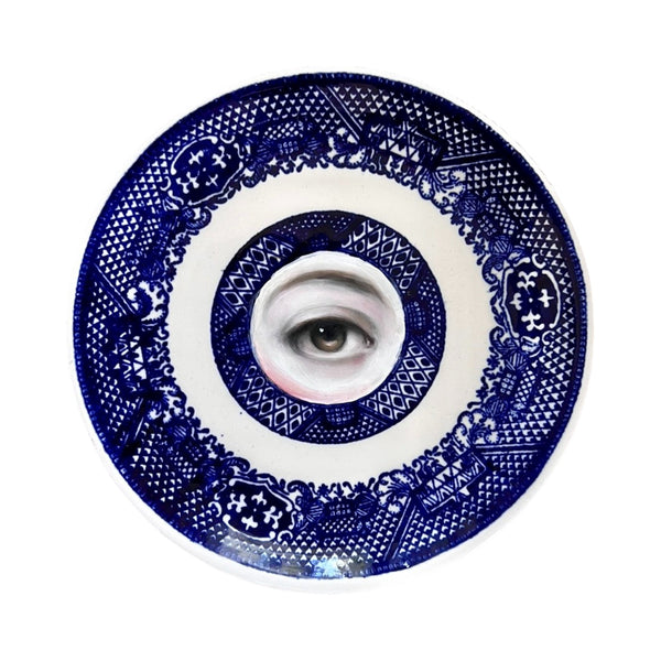 New! - Lover's Eye Painting on a Blue Willow Plate