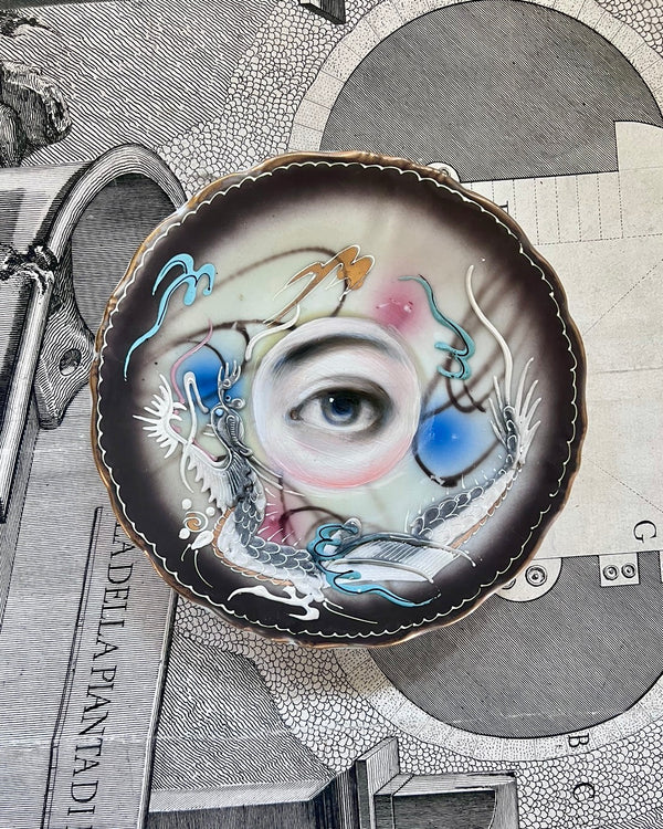 Lover's Eye Painting on a Japanese Satsuma Dragonware Plate