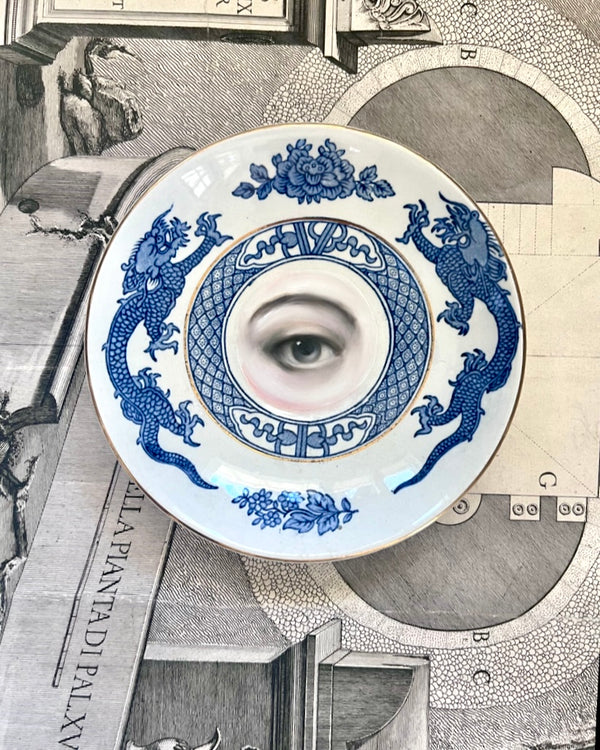 New! - Lover's Eye Painting on a Blue Dragon Plate