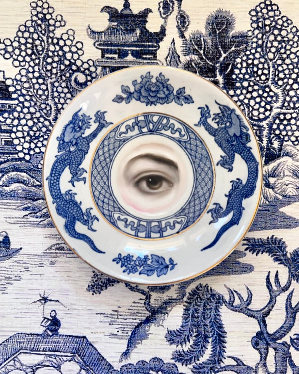 New! - Lover's Eye Painting on a Blue Dragon Plate
